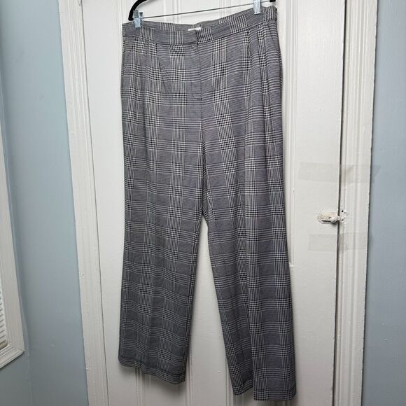 Bar III Nordstrom Pants Womens 16 Black White Houndstooth Straight Leg High Rise - Picture 1 of 9